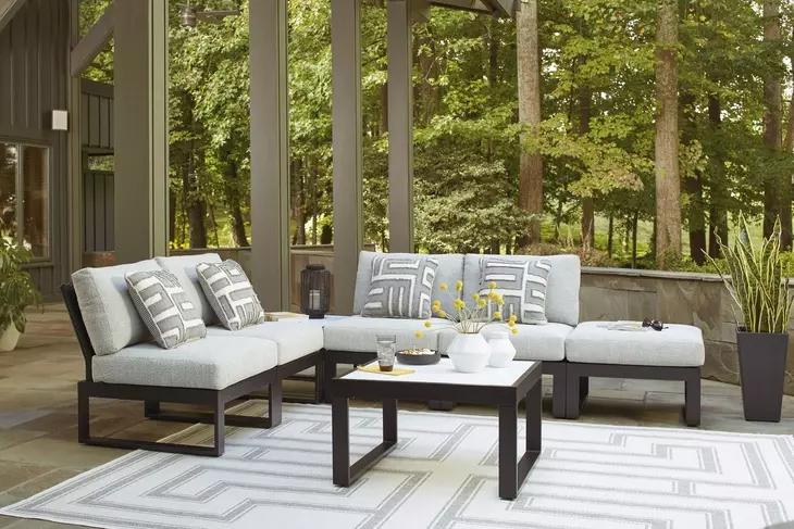 Beachloft Gray Performance Fabric Upholstered Outdoor Square Ottoman