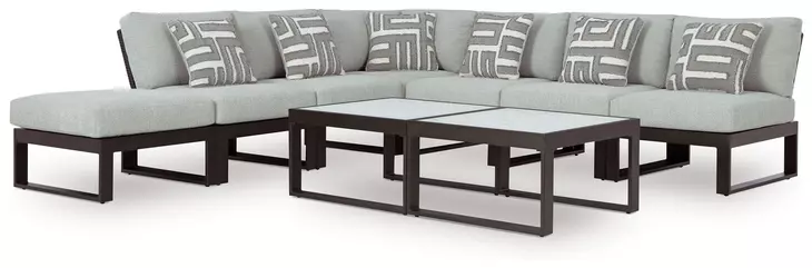 Beachloft Gray Performance Fabric 7 Piece Modular Outdoor Sectional with Pillows