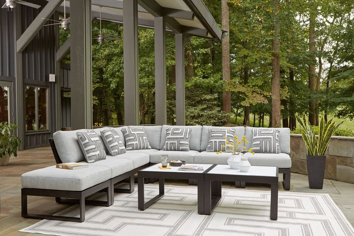 Beachloft Gray Performance Fabric 7 Piece Modular Outdoor Sectional with Pillows