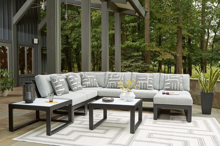 Beachloft Gray Performance Fabric 7 Piece Modular Outdoor Sectional with Pillows