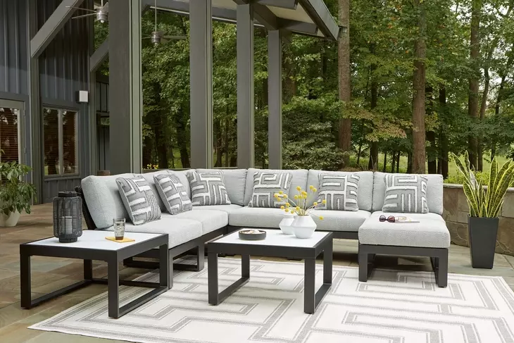 Beachloft Gray Performance Fabric 7 Piece Modular Outdoor Sectional with Pillows