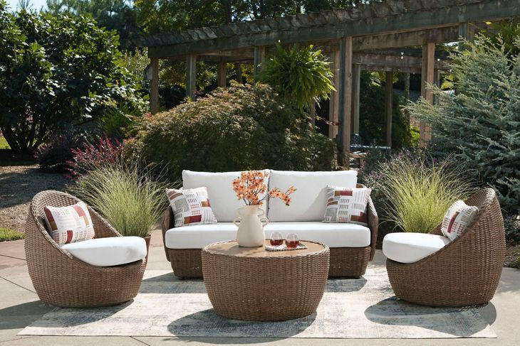 Cardiff Beach Beige Performance Fabric 3 Piece Outdoor Conversation Set