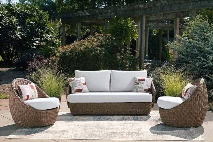 Cardiff Beach Beige Performance Fabric 3 Piece Outdoor Conversation Set