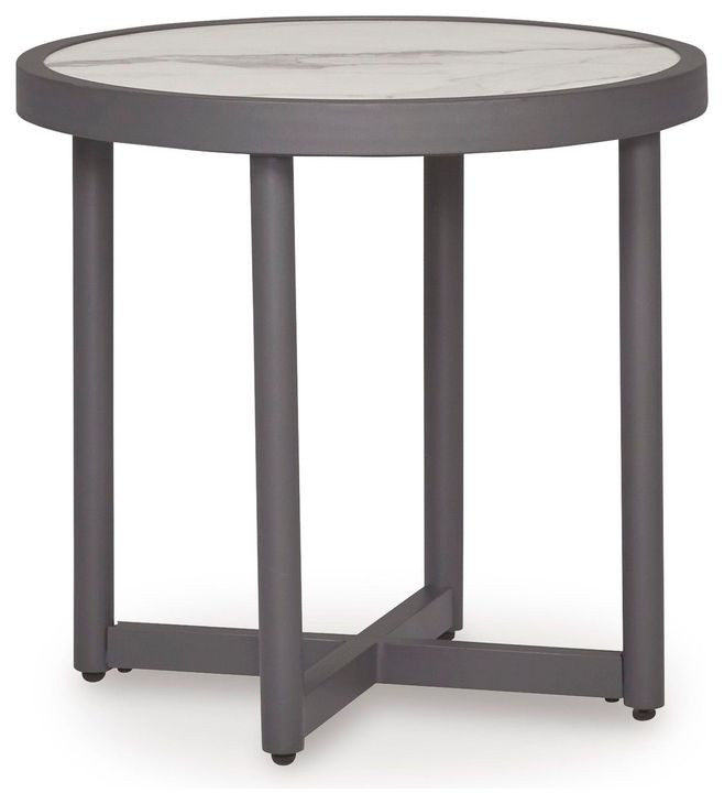 North Island Gray Round Outdoor Sintered Stone Top Occasional Table Set