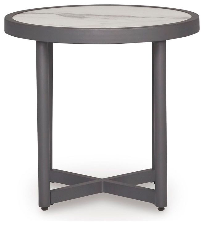 North Island Gray and White Round Outdoor Sintered Stone Top End Table