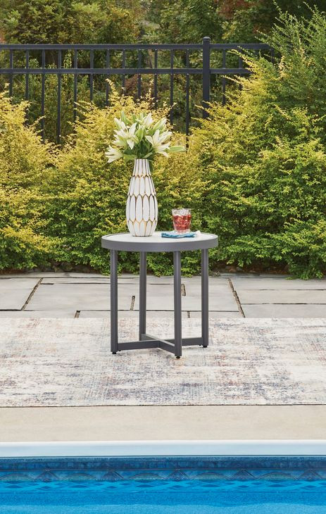 North Island Gray and White Round Outdoor Sintered Stone Top End Table