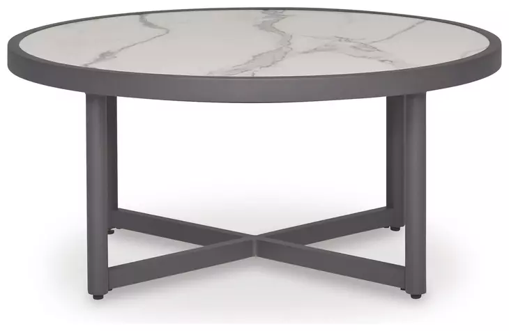 North Island Gray Round Outdoor Sintered Stone Top Coffee Table