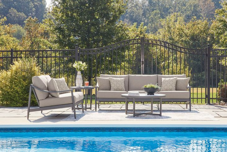 North Island Gray Round Outdoor Sintered Stone Top Occasional Table Set