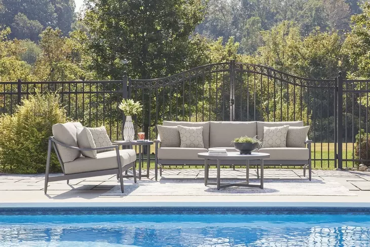 North Island Gray Round Outdoor Sintered Stone Top Occasional Table Set