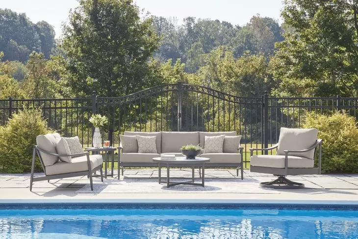 North Island Gray and White Round Outdoor Sintered Stone Top End Table