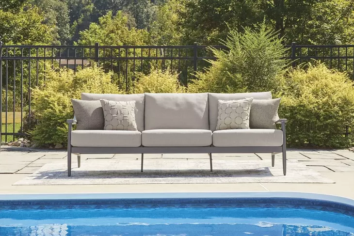 North Island Gray Performance Fabric 88" Outdoor Sofa with Cushion