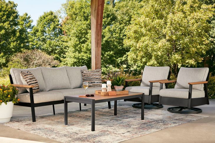 Carlsbad Beach Gray and Brown Performance Fabric 4 Piece Outdoor Conversation Set