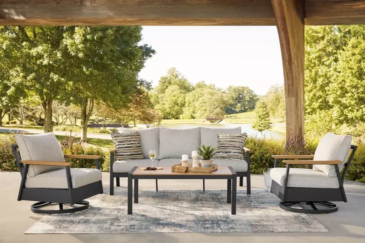 Carlsbad Beach Gray and Brown Performance Fabric 4 Piece Outdoor Conversation Set