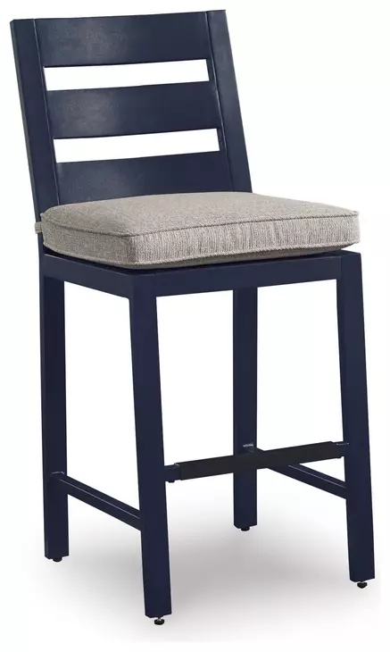 Mabry Shores Navy Blue and Driftwood 70" Rectangular Outdoor Bar Dining Room Set with Fire Pit
