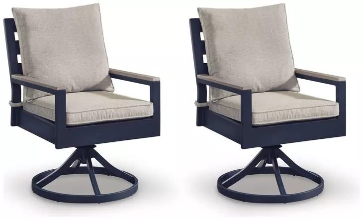 Mabry Shores Navy Blue and Driftwood 88" Rectangular Outdoor Dining Room Set