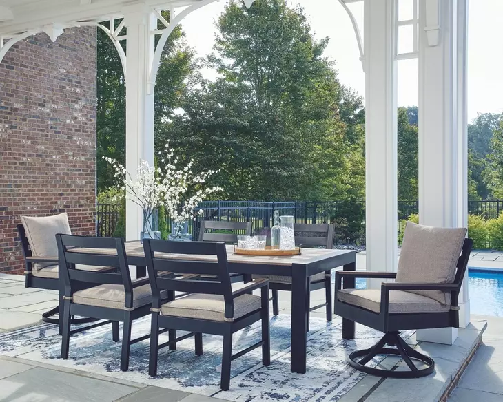 Mabry Shores Navy Blue and Driftwood 88" Rectangular Outdoor Dining Room Set