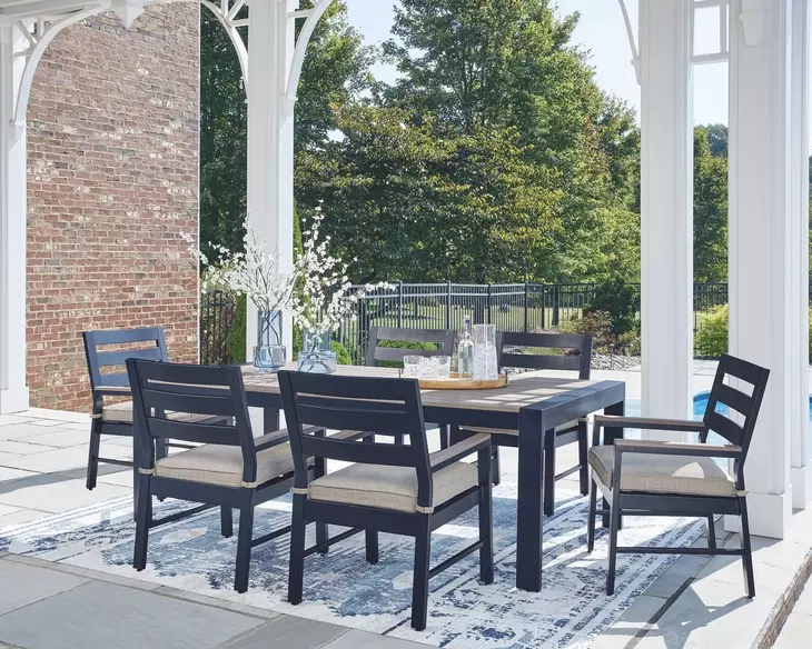 Mabry Shores Navy Blue and Driftwood 88" Rectangular Outdoor Dining Room Set
