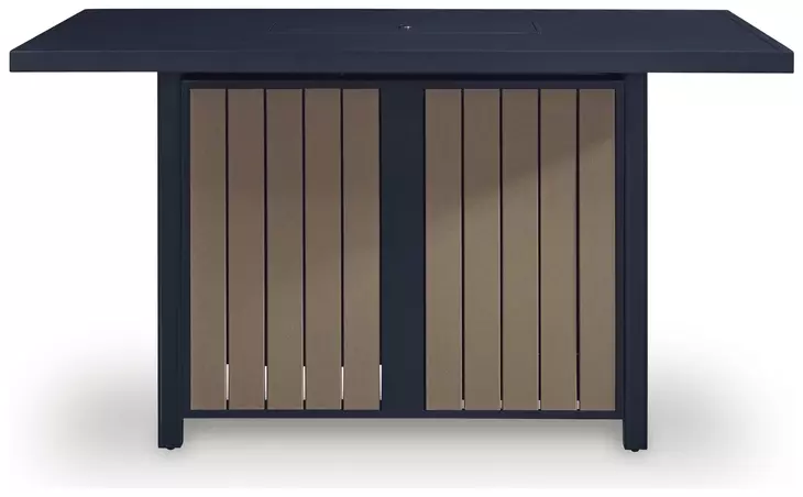 Mabry Shores Navy Blue and Driftwood 70" Rectangular Outdoor Bar Table with Fire Pit