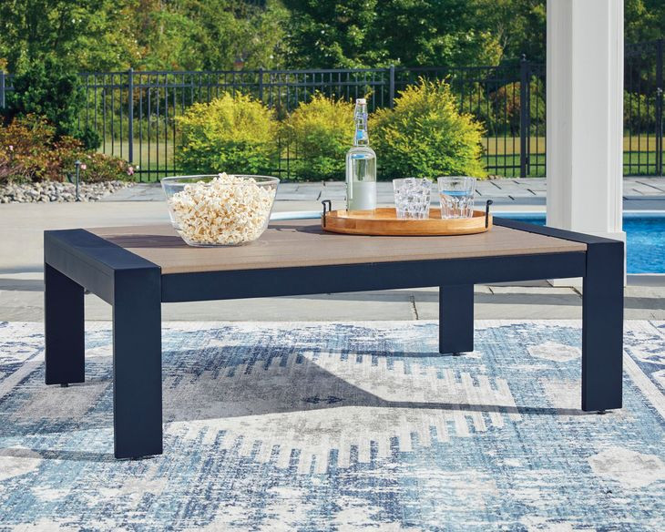 Mabry Shores Navy Blue and Driftwood Rectangular Outdoor Coffee Table