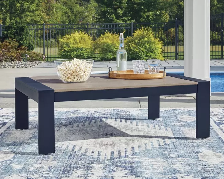 Mabry Shores Navy Blue and Driftwood Rectangular Outdoor Occasional Table Set