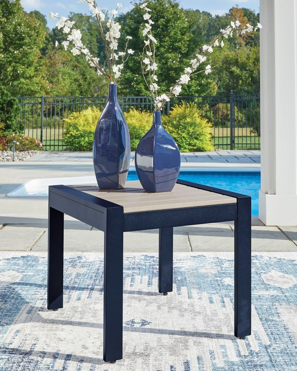 Mabry Shores Navy Blue and Driftwood Rectangular Outdoor End Table