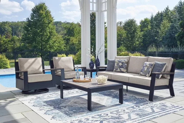 Mabry Shores Navy Blue and Driftwood Rectangular Outdoor End Table