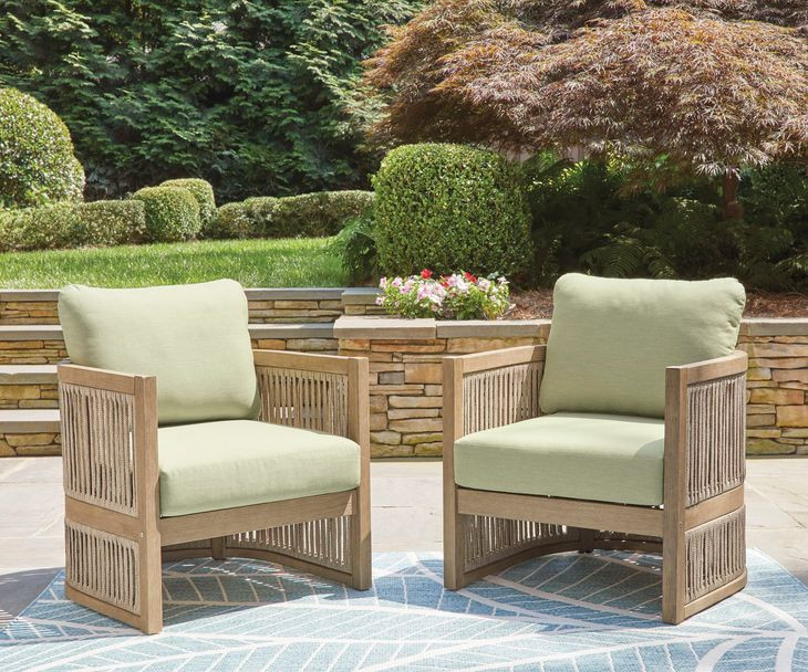 Moondance Green Performance Fabric Outdoor Upholstered Lounge Chair Set of 2