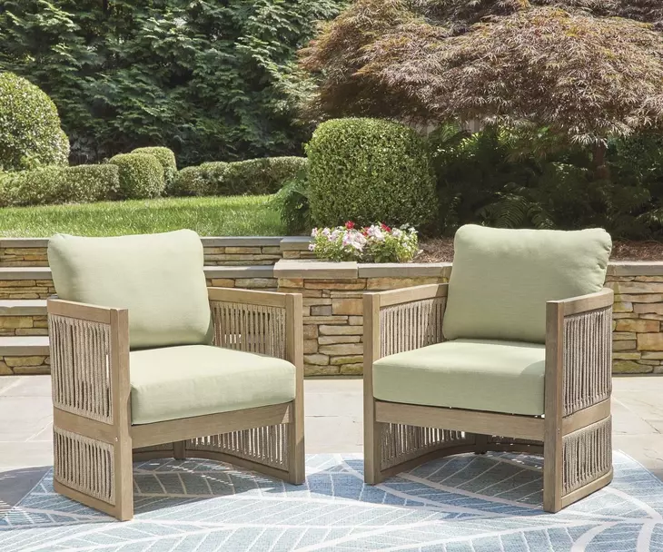 Moondance Green Performance Fabric Upholstered Outdoor Lounge Chair Set of 2