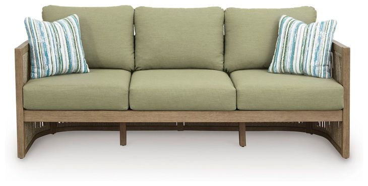 Moondance Beige and Green Performance Fabric Outdoor 76" Sofa