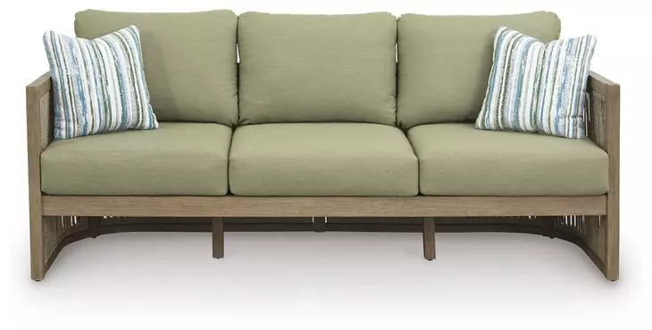 Moondance Beige and Green Performance Fabric 76" Outdoor Sofa