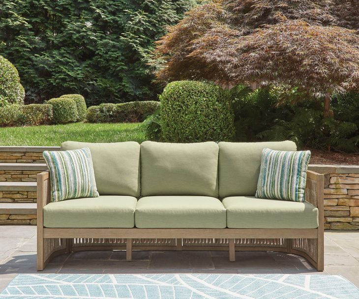 Moondance Beige and Green Performance Fabric Outdoor 76" Sofa