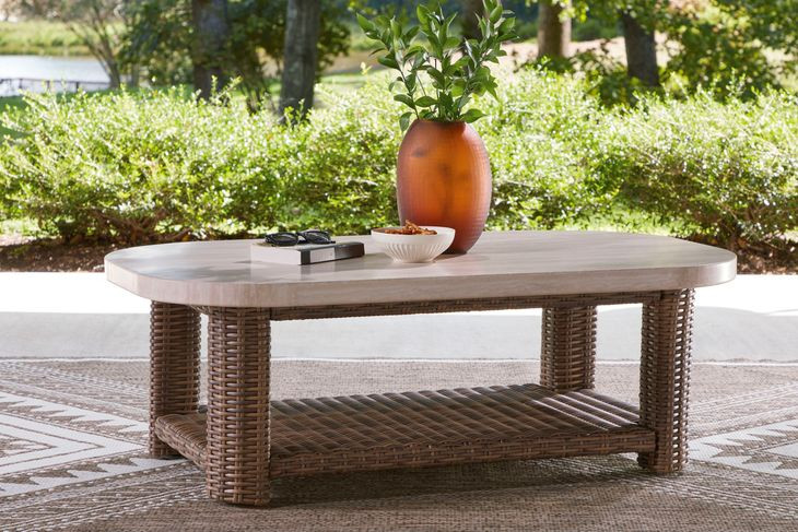 Angel Island Beige and Brown Rectangular Outdoor Occasional Table Set