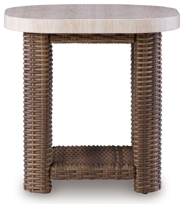 Angel Island Beige and Brown Square Outdoor End Table