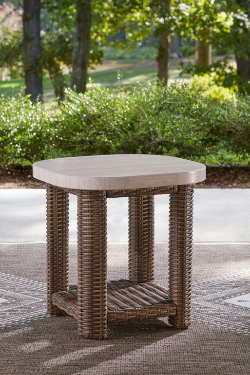 Angel Island Beige and Brown Square Outdoor End Table