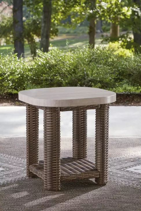 Angel Island Beige and Brown Square Outdoor End Table