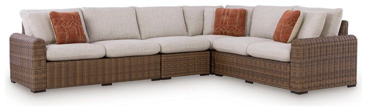 Angel Island Beige Performance Fabric 4 Piece Outdoor Modular Sectional with Pillows