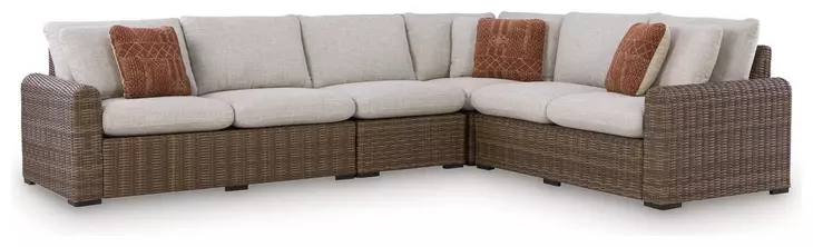 Angel Island Beige Performance Fabric 4 Piece Outdoor Modular Sectional with Pillows