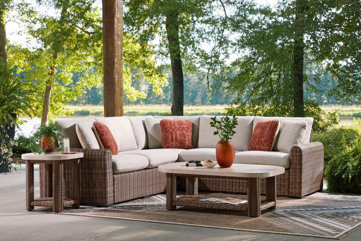 Angel Island Beige and Brown Rectangular Outdoor Occasional Table Set
