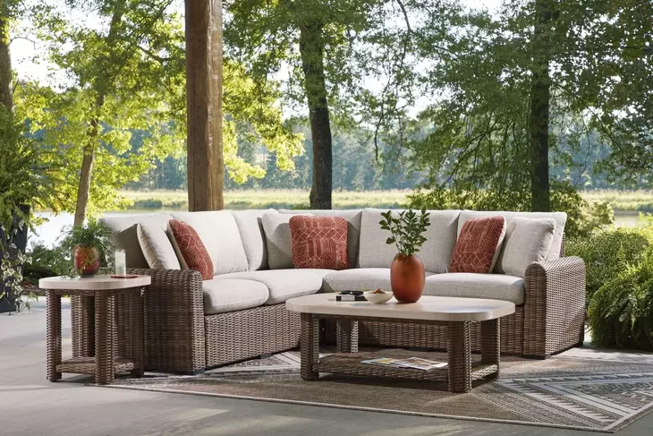 Angel Island Beige and Brown Rectangular Outdoor Occasional Table Set