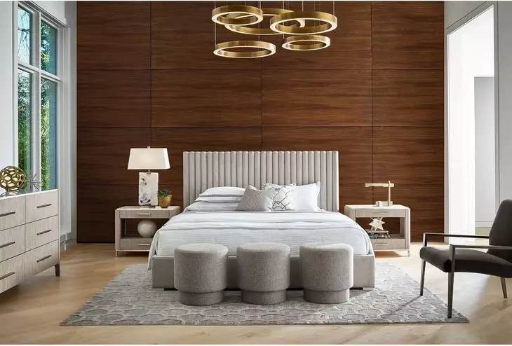 Modern Beige Performance Fabric Upholstered King Decker Panel Bed