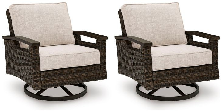 Drakes Beach Beige Performance Fabric Outdoor Swivel Rocker Lounge Chair Set of 2