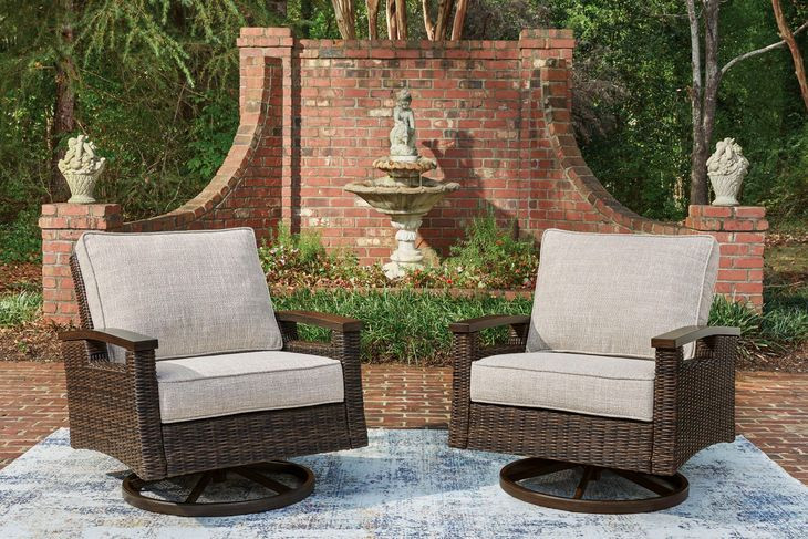 Drakes Beach Beige Performance Fabric Outdoor Swivel Rocker Lounge Chair Set of 2