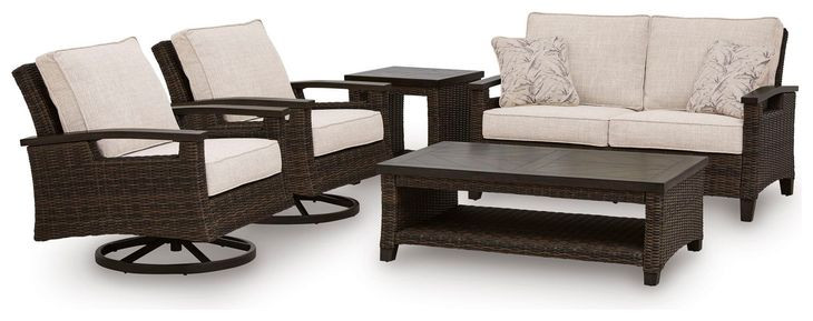 Drakes Beach Beige Performance Fabric 59" Outdoor Loveseat with Cushion