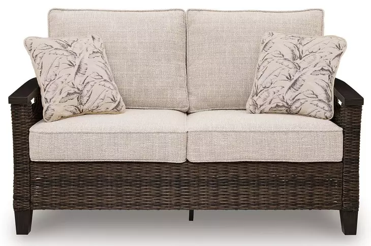 Drakes Beach Beige Performance Fabric 59" Outdoor Loveseat with Cushion