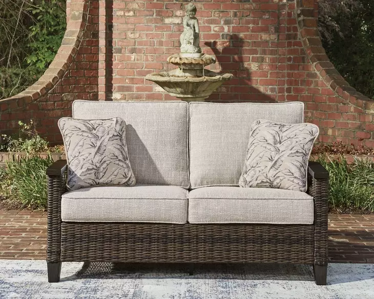 Drakes Beach Beige Performance Fabric 59" Outdoor Loveseat with Cushion