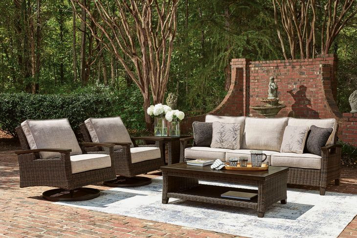 Drakes Beach Beige Performance Fabric Outdoor Swivel Rocker Lounge Chair Set of 2