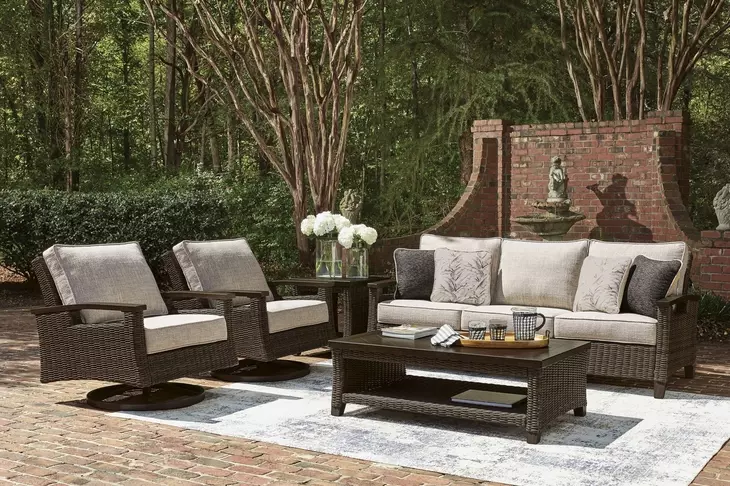 Drakes Beach Beige Performance Fabric Outdoor Swivel Rocker Lounge Chair Set of 2
