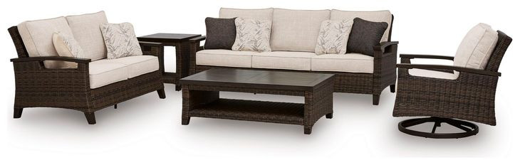 Drakes Beach Beige Performance Fabric 85" Outdoor Sofa with Cushion