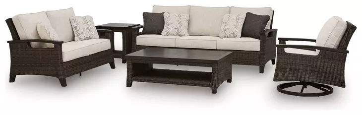 Drakes Beach Beige Performance Fabric 85" Outdoor Sofa with Cushion