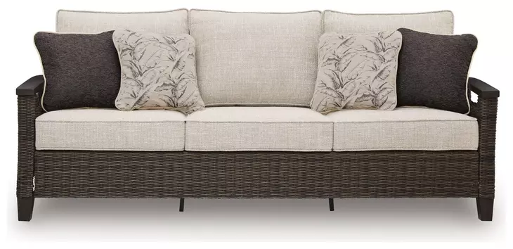 Drakes Beach Beige Performance Fabric 85" Outdoor Sofa with Cushion